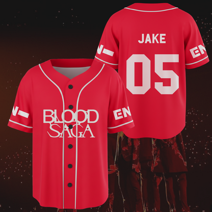 Red Flame Blood Saga Enhypen World Tour Baseball Jersey Fan Edition