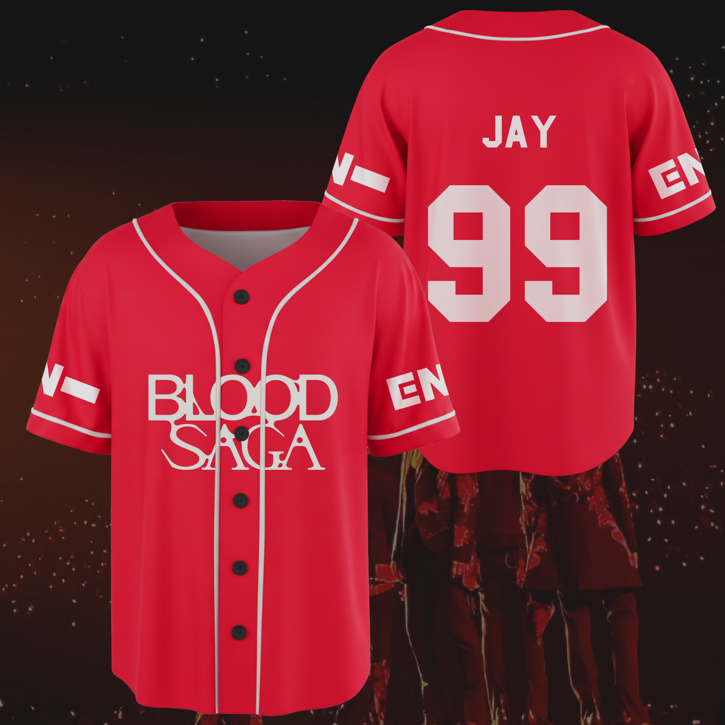 Red Flame Blood Saga Enhypen World Tour Baseball Jersey Fan Edition