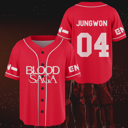 Red Flame Blood Saga Enhypen World Tour Baseball Jersey Fan Edition