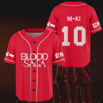 Red Flame Blood Saga Enhypen World Tour Baseball Jersey Fan Edition