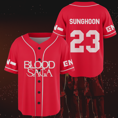 Red Flame Blood Saga Enhypen World Tour Baseball Jersey Fan Edition
