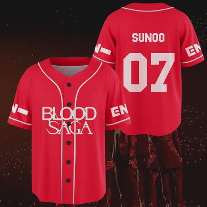 Red Flame Blood Saga Enhypen World Tour Baseball Jersey Fan Edition