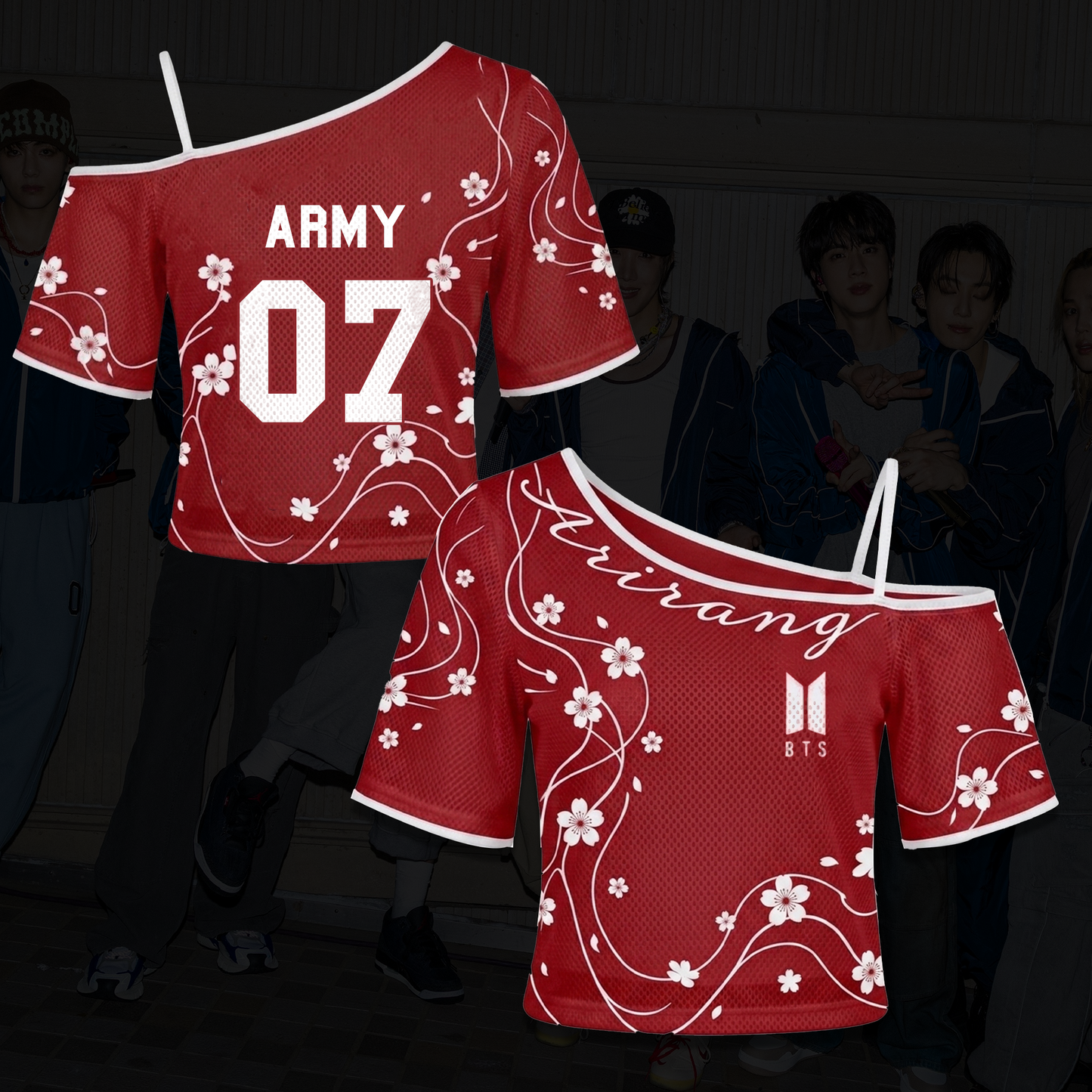BTS ARIRANG Tour Crimson Red Cherry Blossom Off Shoulder Mesh Gift For Army