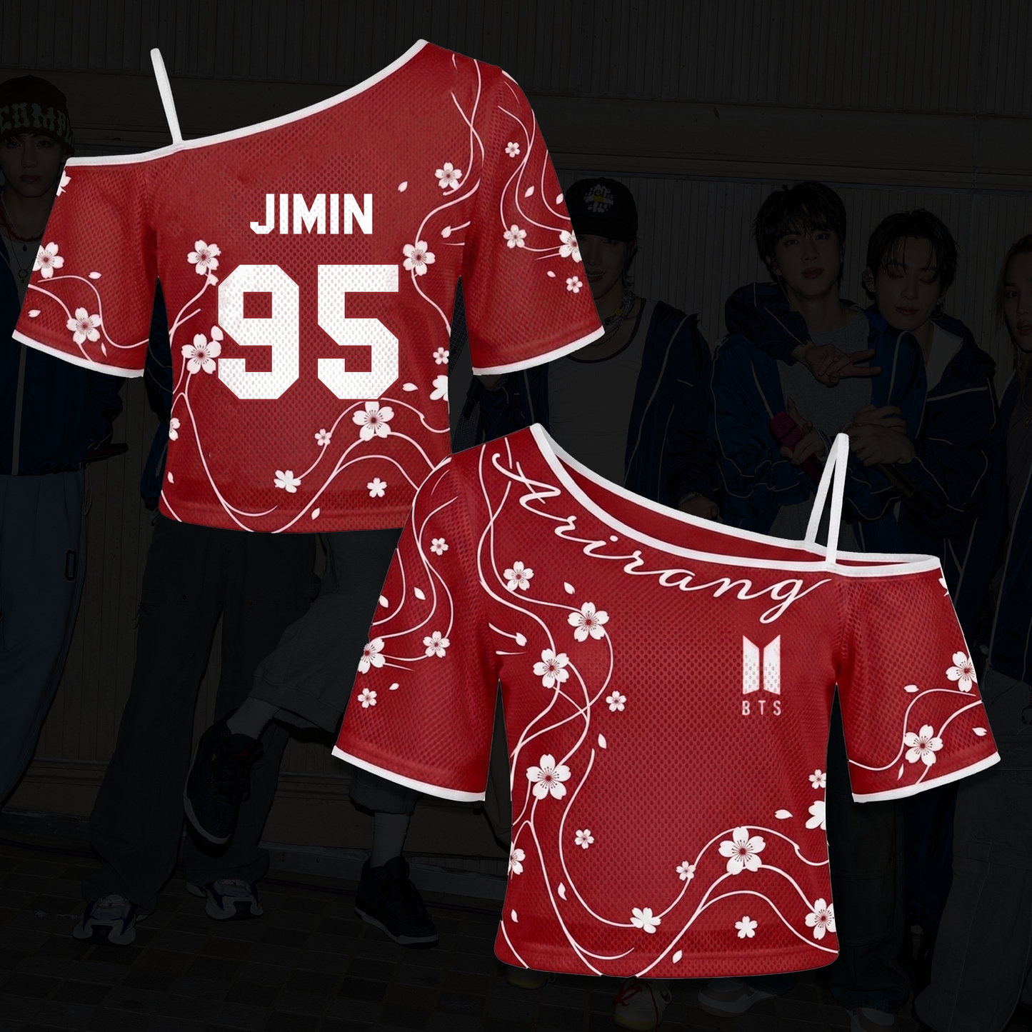BTS ARIRANG Tour Crimson Red Cherry Blossom Off Shoulder Mesh Gift For Army
