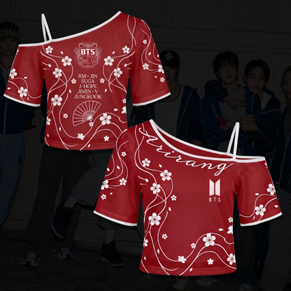 BTS ARIRANG Tour Crimson Red Cherry Blossom Off Shoulder Mesh Gift For Army