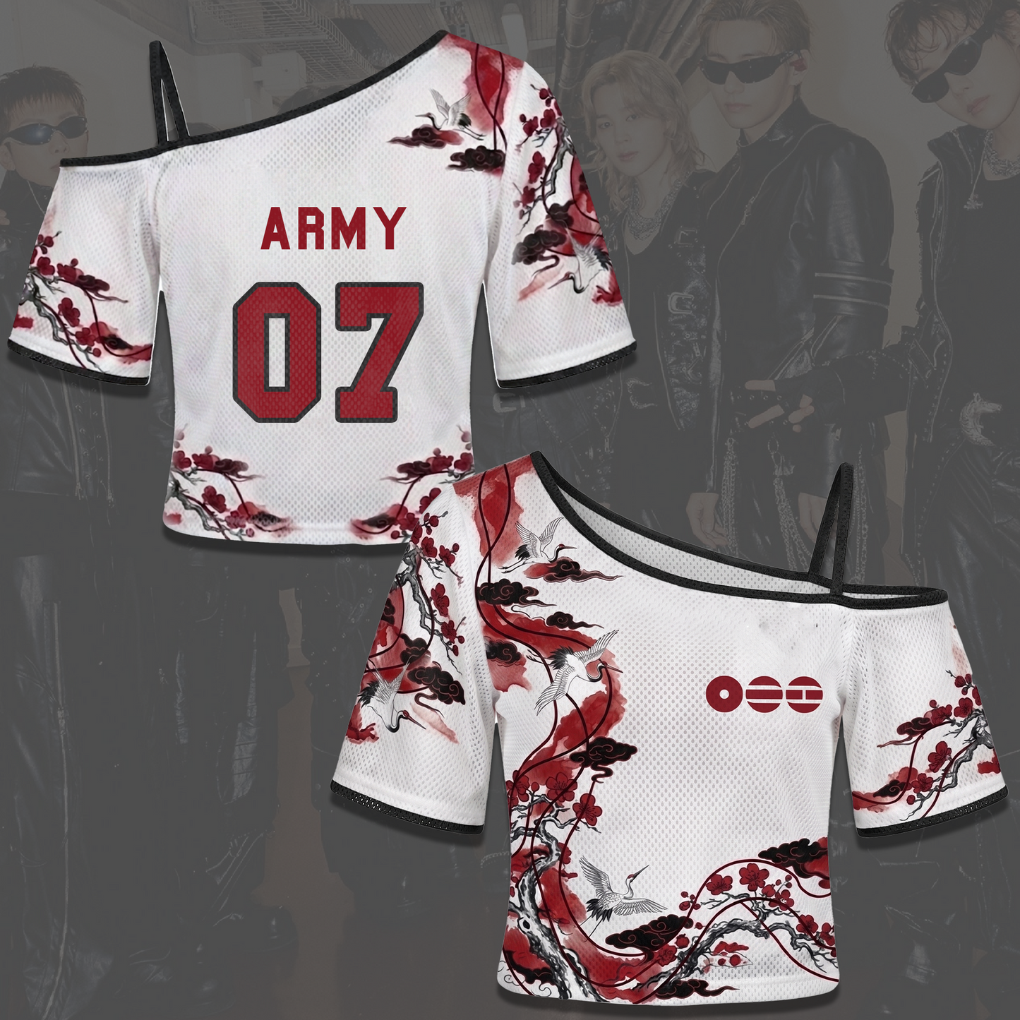 BTS ARIRANG Tour Outfit Oriental Red Blossom Off Shoulder Mesh Gift For Army