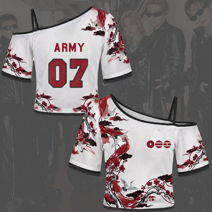 BTS ARIRANG Tour Outfit Oriental Red Blossom Off Shoulder Mesh Gift For Army