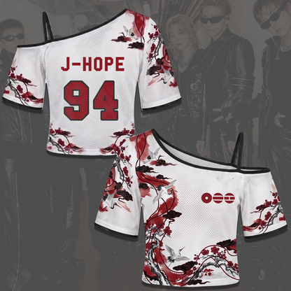 BTS ARIRANG Tour Outfit Oriental Red Blossom Off Shoulder Mesh Gift For Army
