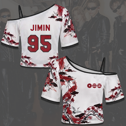 BTS ARIRANG Tour Outfit Oriental Red Blossom Off Shoulder Mesh Gift For Army
