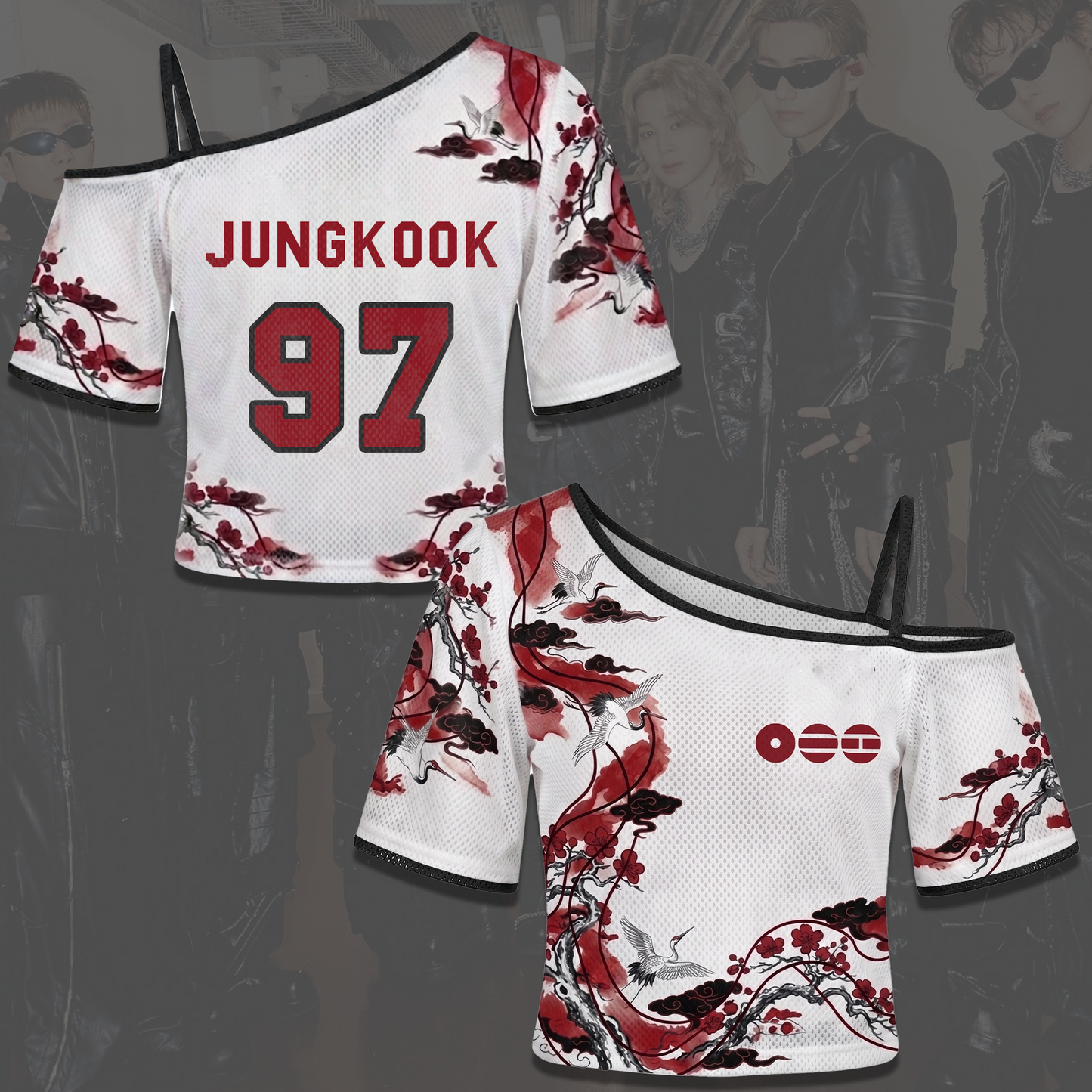 BTS ARIRANG Tour Outfit Oriental Red Blossom Off Shoulder Mesh Gift For Army
