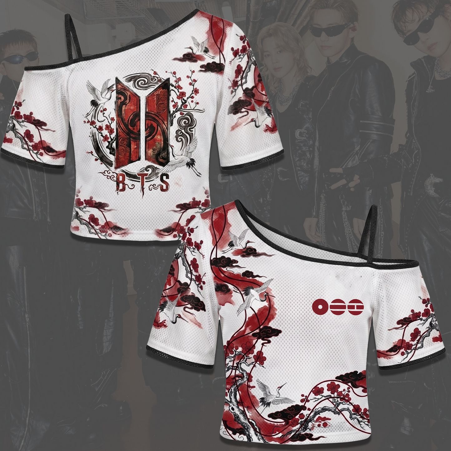BTS ARIRANG Tour Outfit Oriental Red Blossom Off Shoulder Mesh Gift For Army