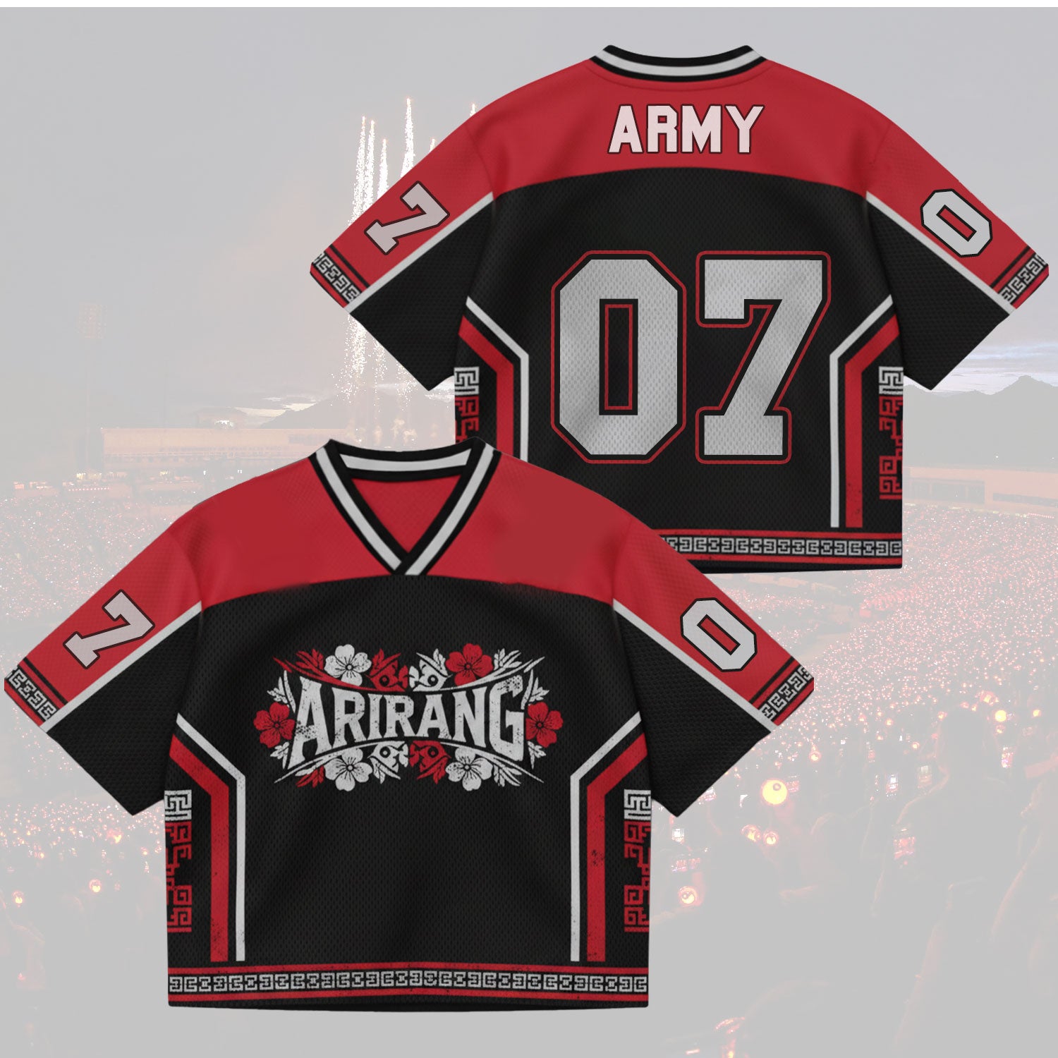 Oriental Black and red sports jersey with 'ARMY' and number '07' on a light gray background.