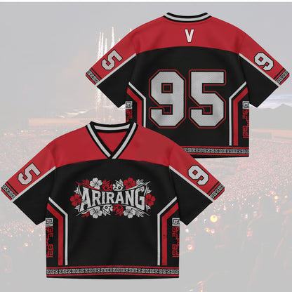 Oriental Black and red sports jersey with 'Arirang' branding on a light gray background