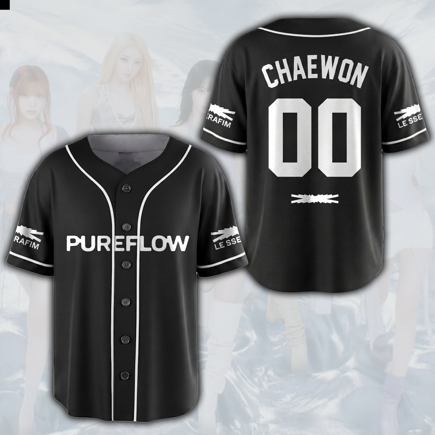 Pureflow World Tour Le Sserafim Black Baseball Jersey Gift For Fans
