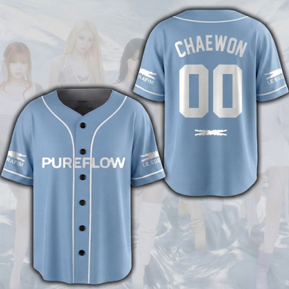 Pureflow World Tour Le Sserafim Blue Baseball Jersey Fan Edition
