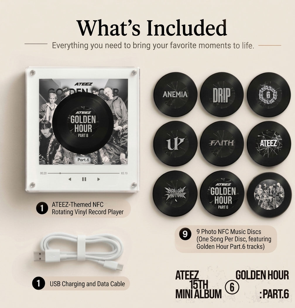 Ateez Golden Hour Part 6 Album NFC Music Fridge Magnet Kpop Vinyl Record Player Display Atiny Fan Gift Music Lover Collectible