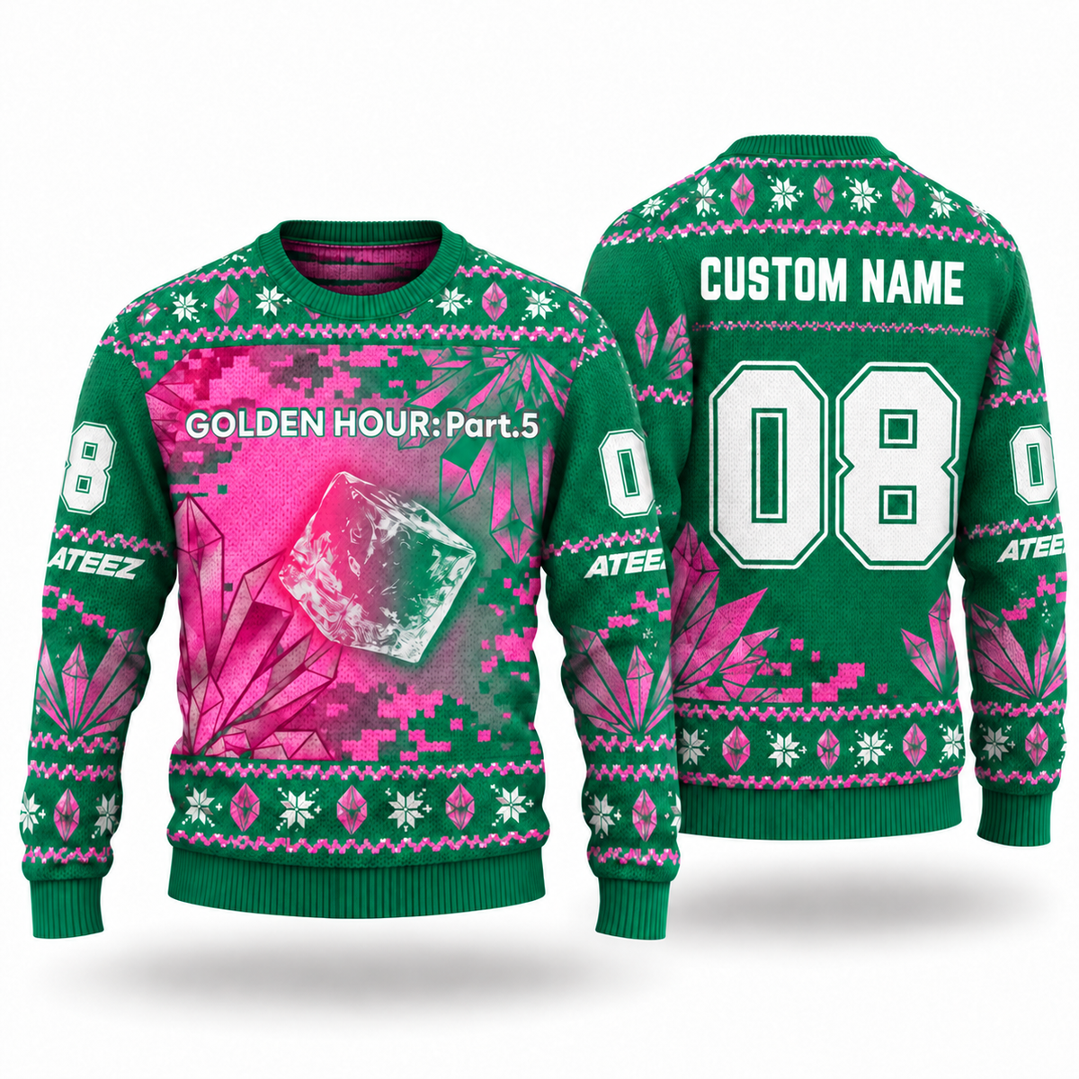 ATEEZ Golden Hour Part 5 Custom Name Ugly Christmas Sweater, Personalized ATINY Holiday Gift