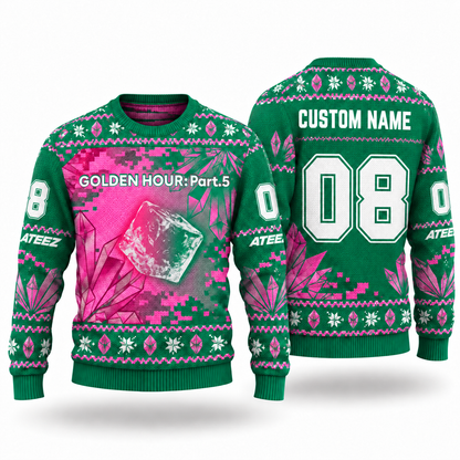 ATEEZ Golden Hour Part 5 Custom Name Ugly Christmas Sweater, Personalized ATINY Holiday Gift