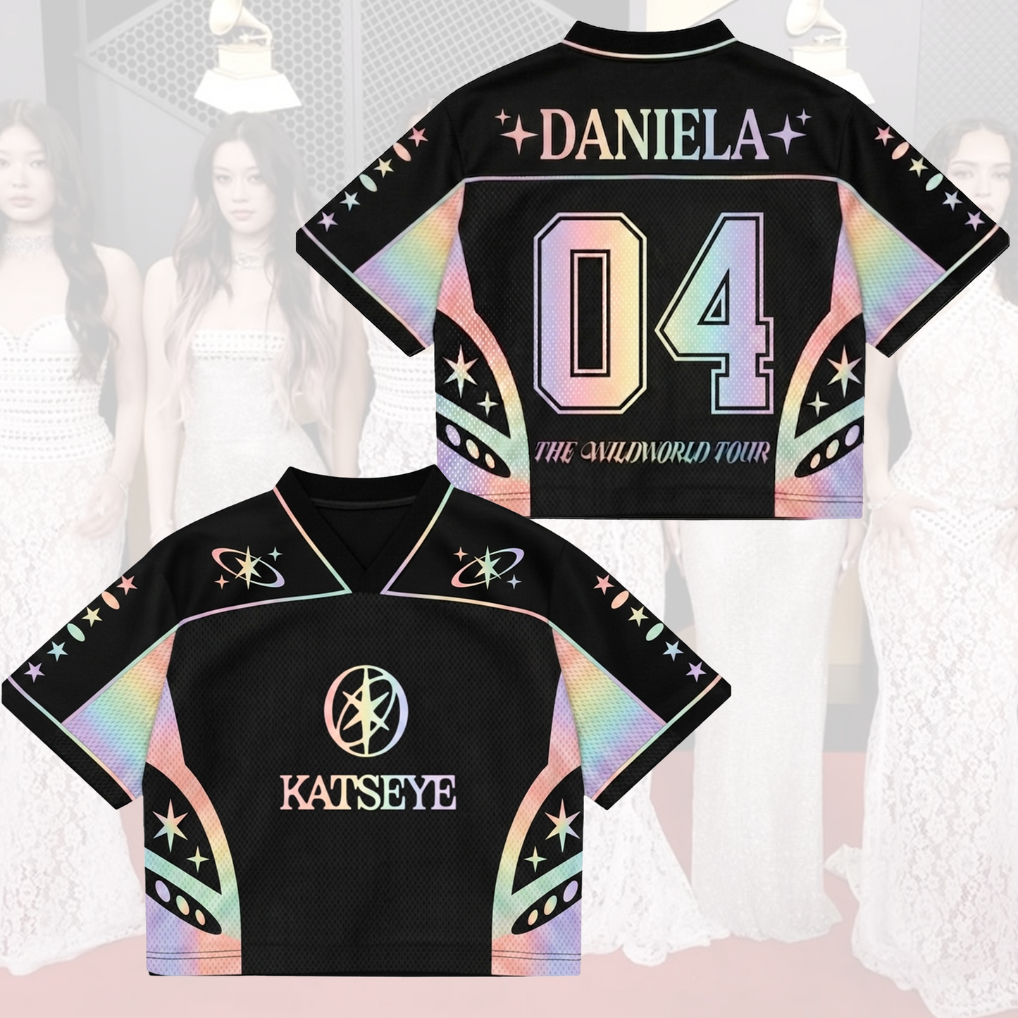 Fairycore Katseye The Wildworld Tour Mixed Mesh Jersey Top Gift For Fans