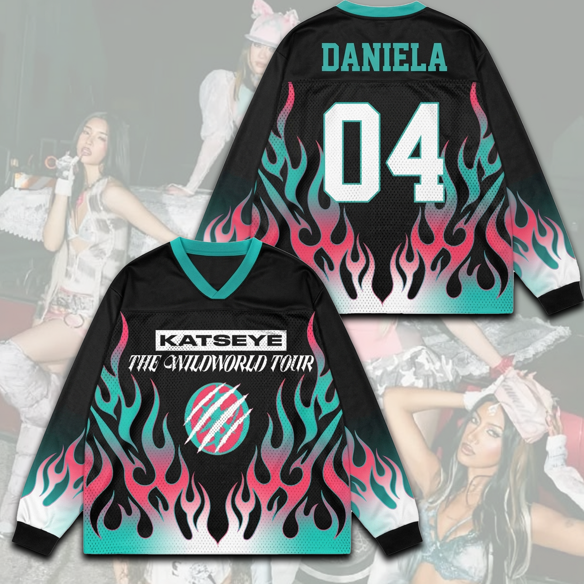 Flame Katseye The Wildworld Tour Mesh Splicing Long Sleeved Gift For Eyekons