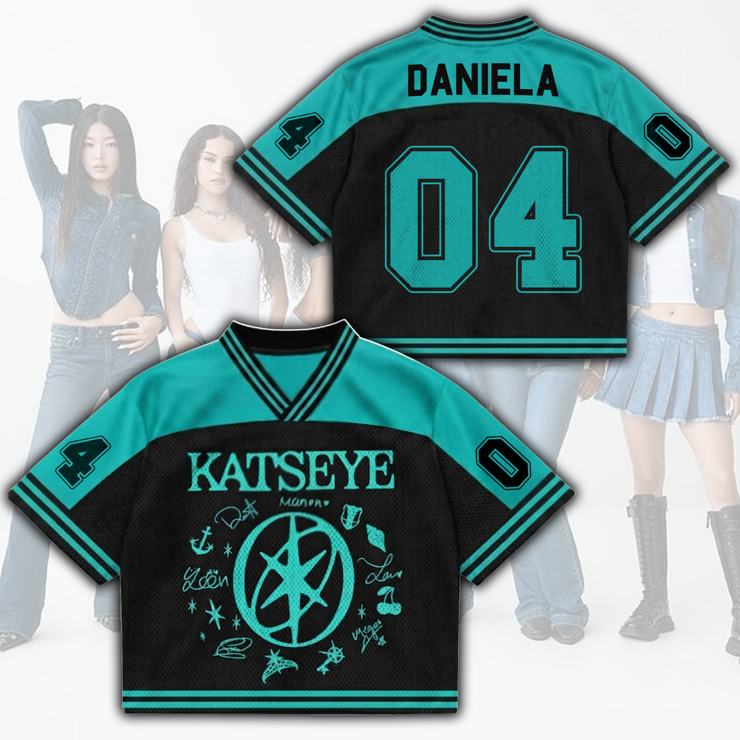 Teal Accent Katseye The Wildworld Tour Mixed Mesh Jersey Gift For Fans