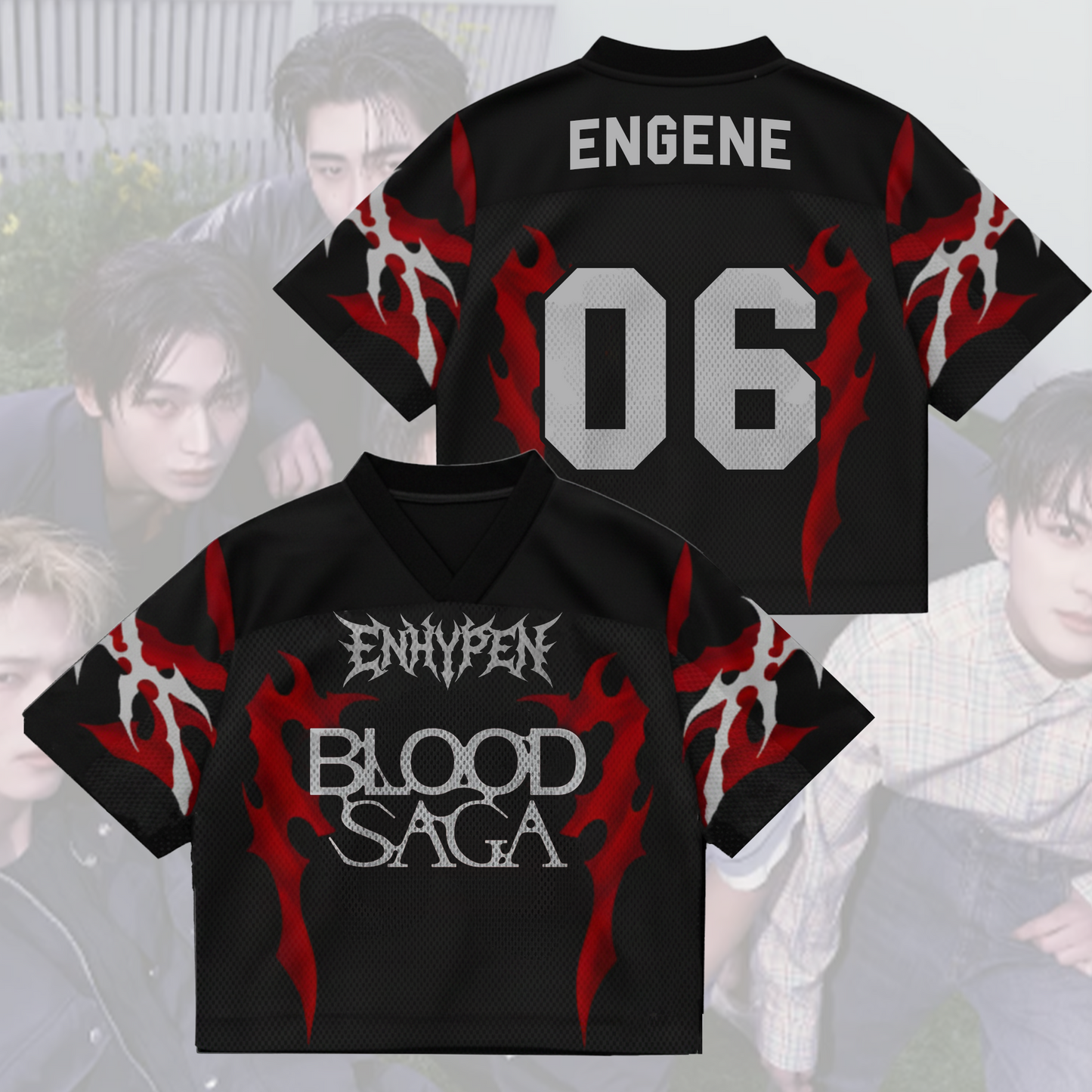 Vampire Skeleton Enhypen Blood Saga World Tour Mixed Mesh Jersey Gifts For Fans