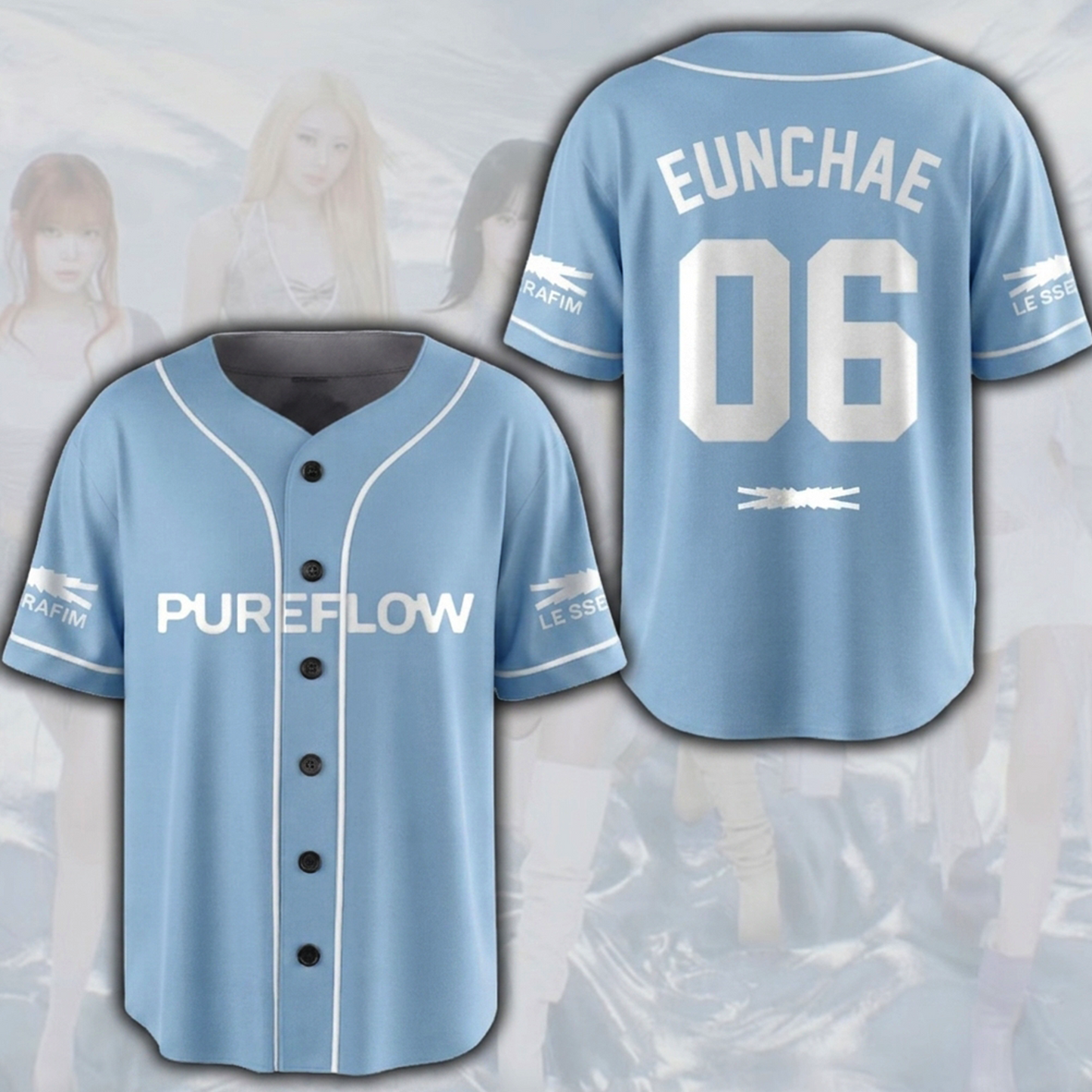 Pureflow World Tour Le Sserafim Blue Baseball Jersey Fan Edition