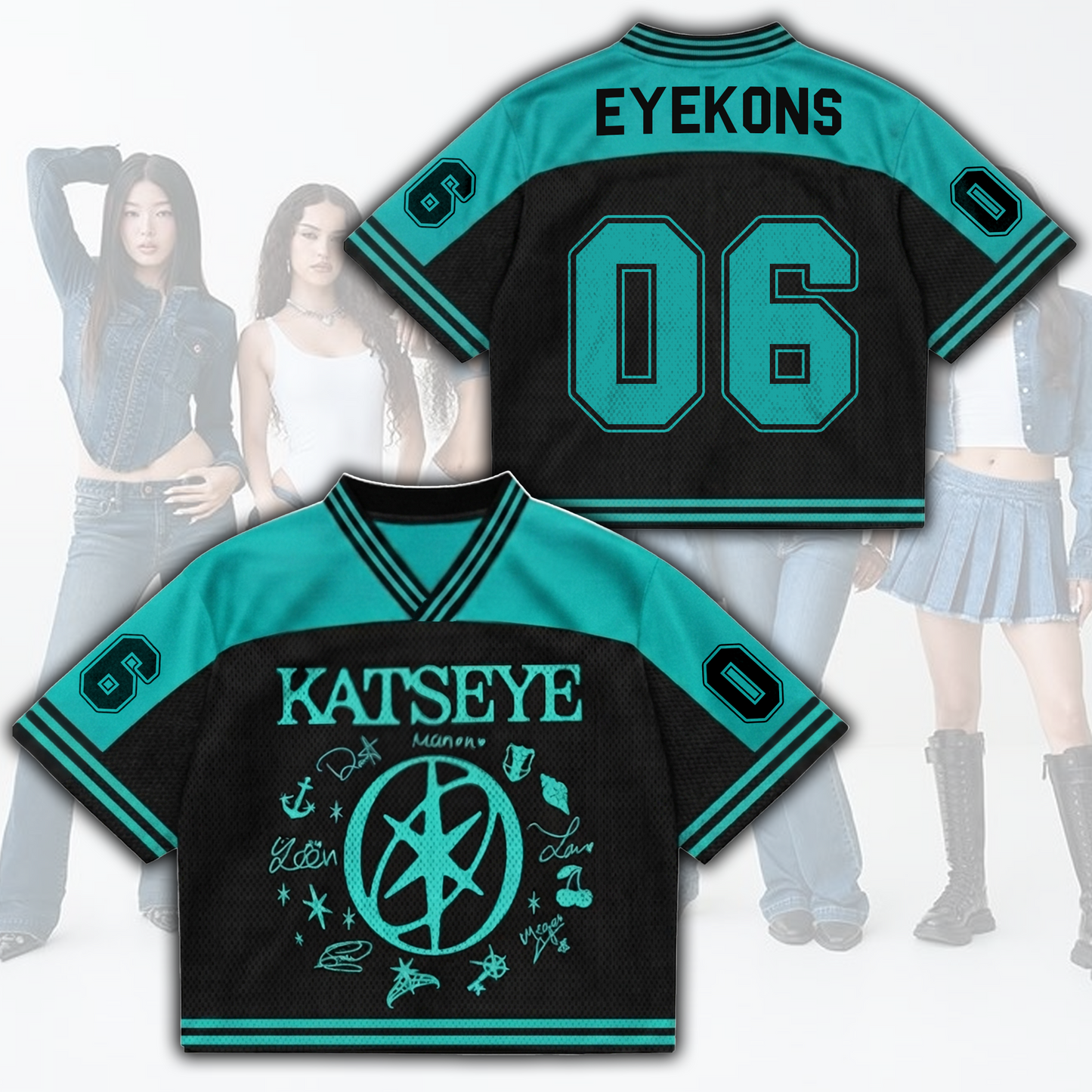 Teal Accent Katseye The Wildworld Tour Mixed Mesh Jersey Gift For Fans