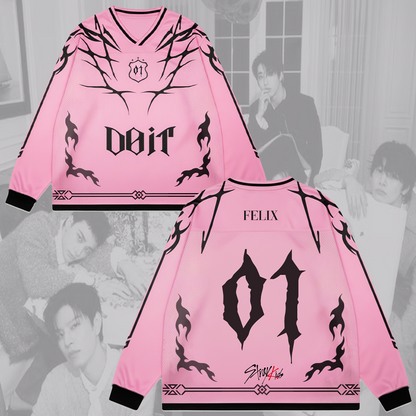 Pink Stray Kids Do It Album Splicing Long Sleeved Gift For Lovers