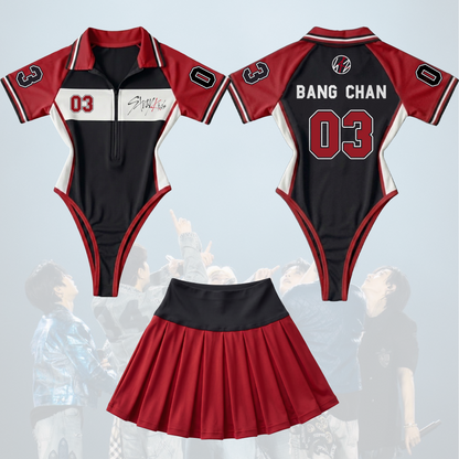 Red Stray Kids Concert ATE Dominate Tour Full Jersey Bodysuit Set Gift For Fans