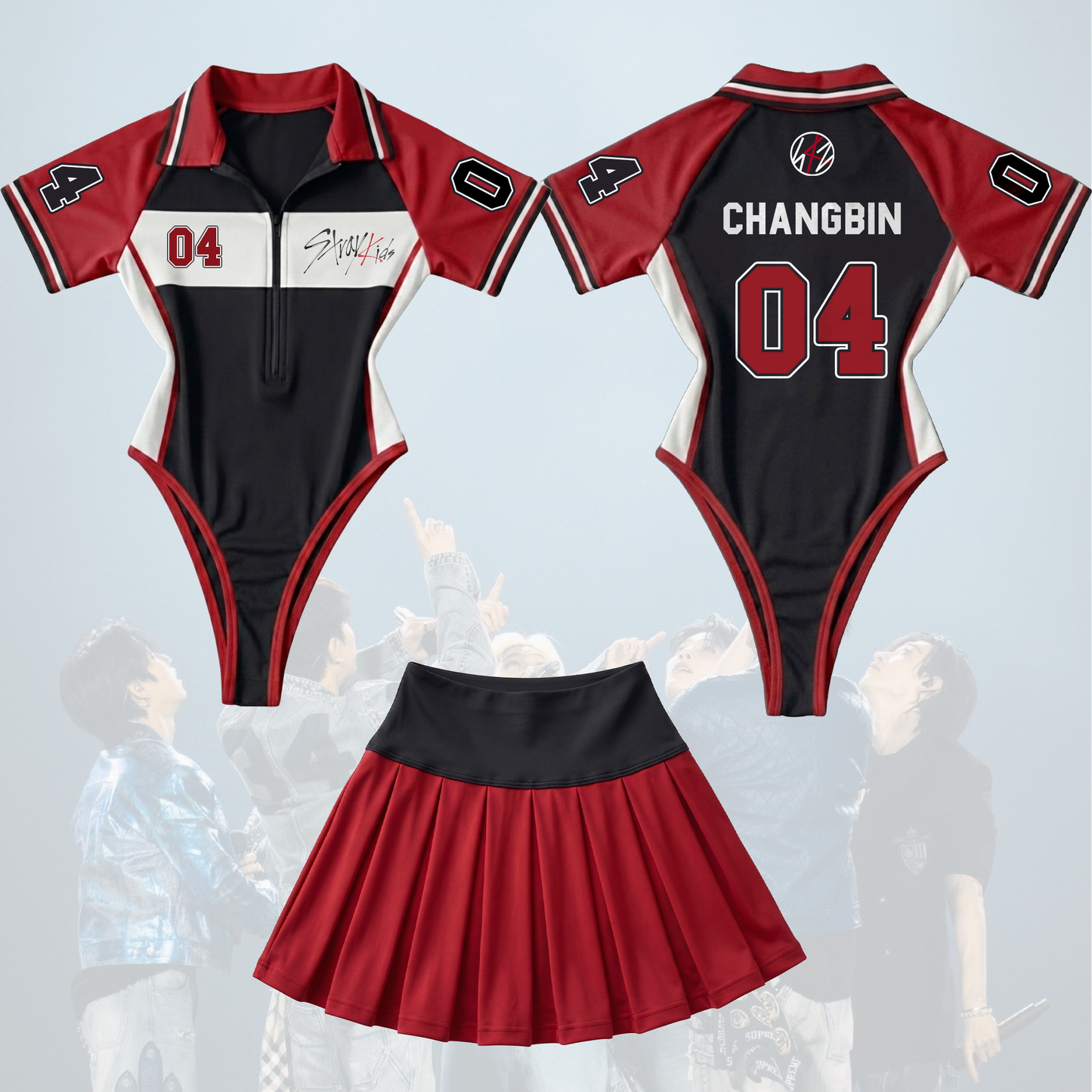 Red Stray Kids Concert ATE Dominate Tour Full Jersey Bodysuit Set Gift For Fans