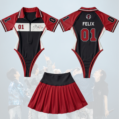 Red Stray Kids Concert ATE Dominate Tour Full Jersey Bodysuit Set Gift For Fans