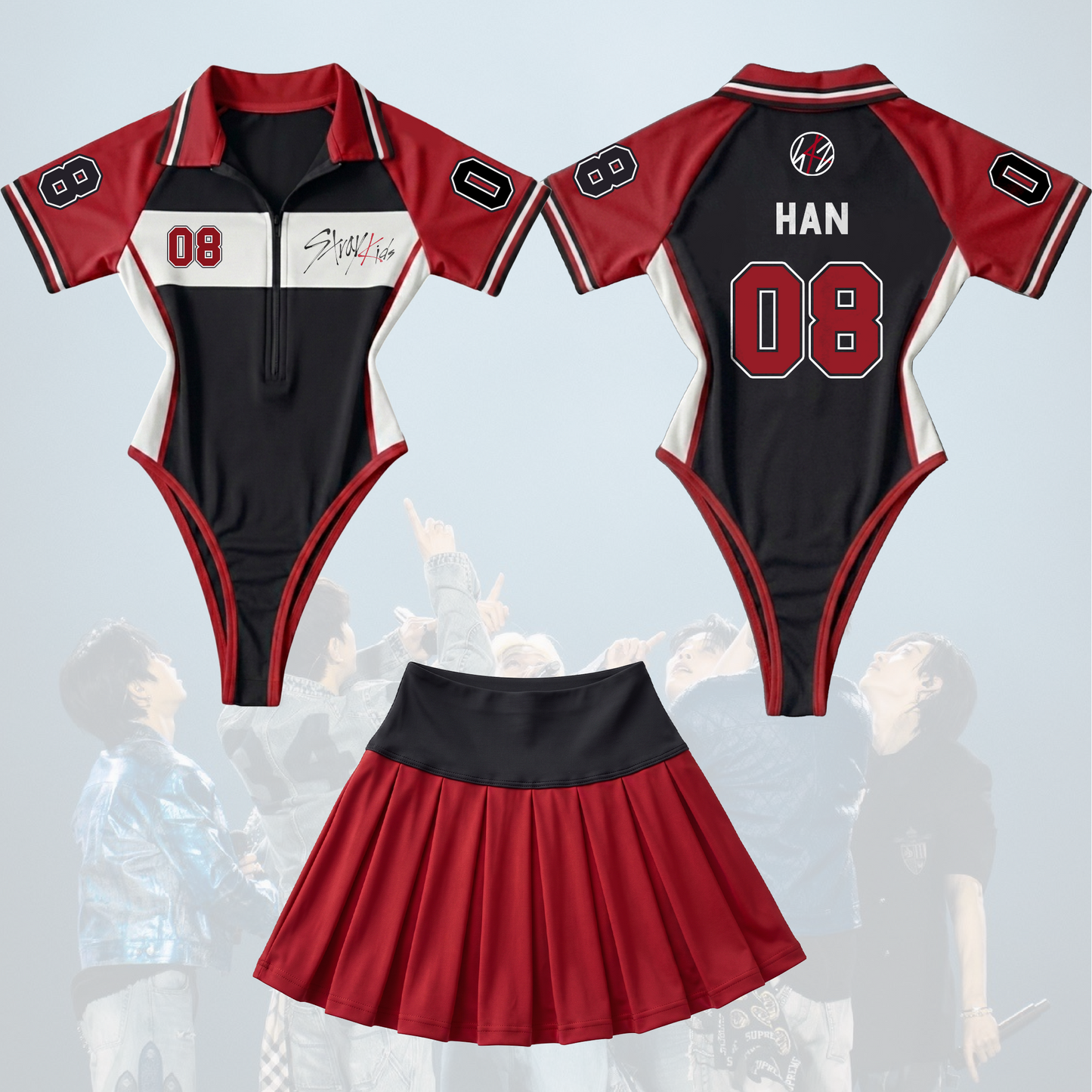 Red Stray Kids Concert ATE Dominate Tour Full Jersey Bodysuit Set Gift For Fans