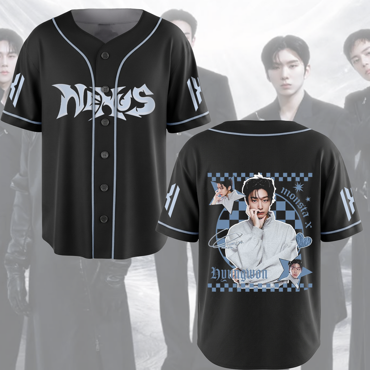 Retro Monsta X Nexus World Tour Blue Baseball Jersey The Phase Fan Edition
