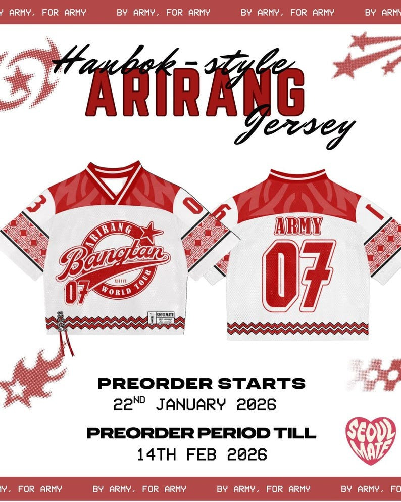 BTS 2026 Album  Arirang Mesh Jersey Football, Kpop Jersery Arirang Preorder