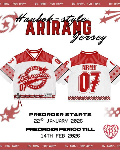 BTS 2026 Album  Arirang Mesh Jersey Football, Kpop Jersery Arirang Preorder