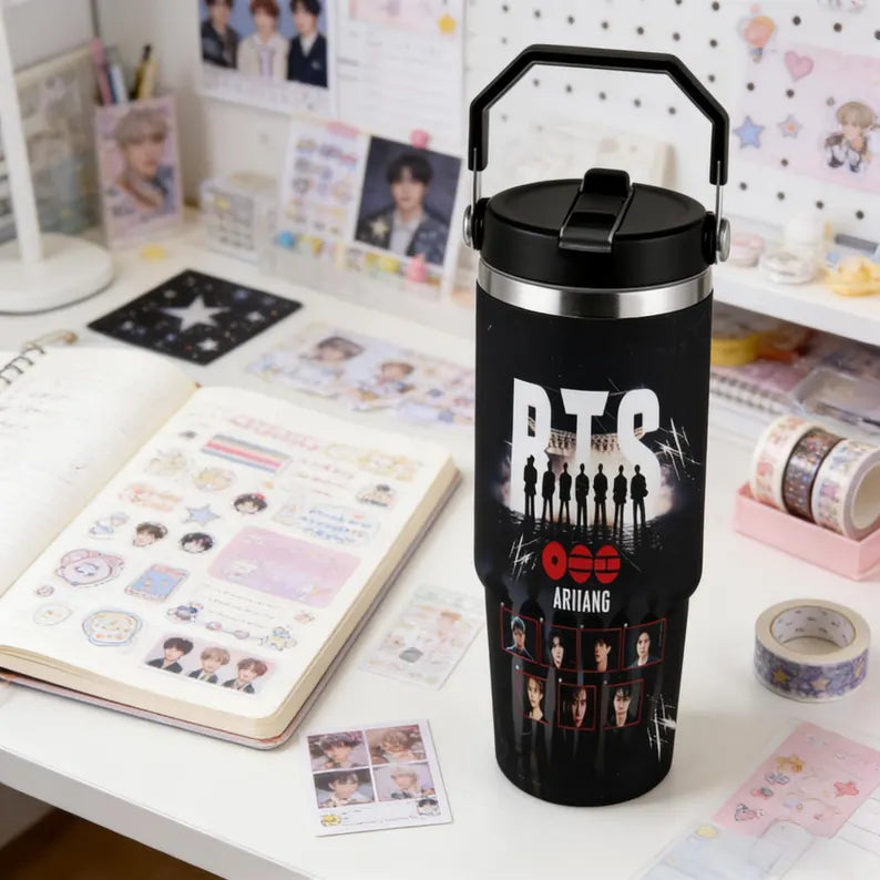 BTS ARIRANG 30oz Stainless Steel Tumbler, ARMY Inspired Insulated Water Bottle, Kpop Fan Travel Cup