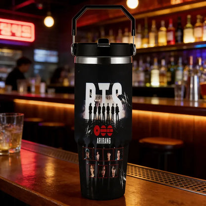 BTS ARIRANG 30oz Stainless Steel Tumbler, ARMY Inspired Insulated Water Bottle, Kpop Fan Travel Cup