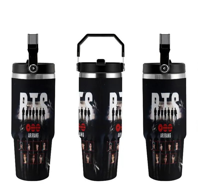 BTS ARIRANG 30oz Stainless Steel Tumbler, ARMY Inspired Insulated Water Bottle, Kpop Fan Travel Cup