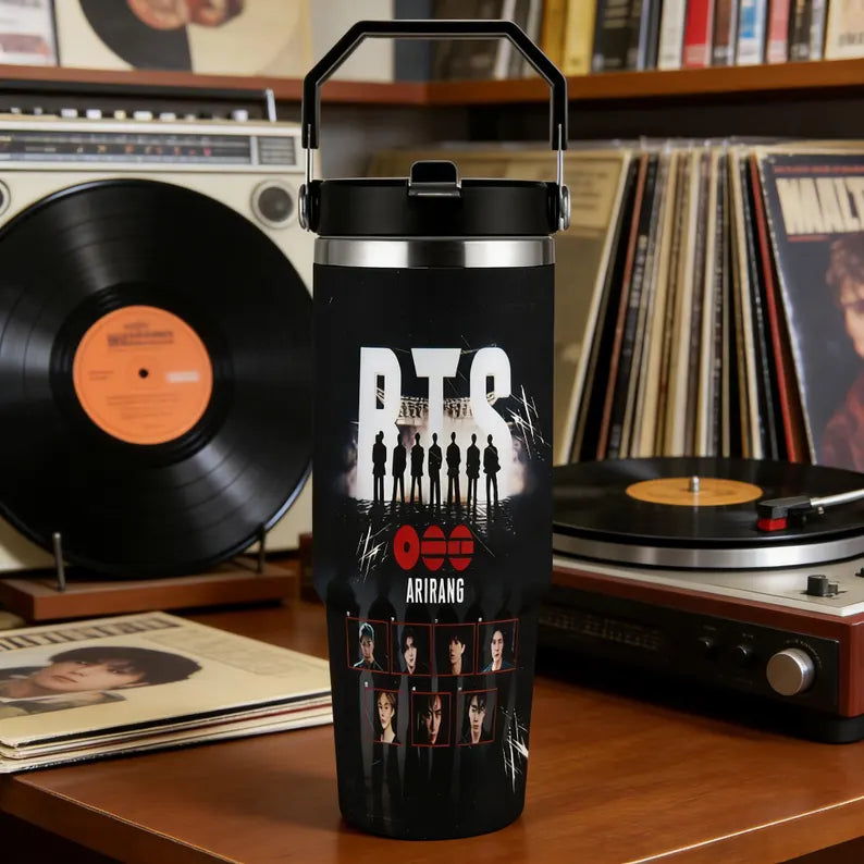 BTS ARIRANG 30oz Stainless Steel Tumbler, ARMY Inspired Insulated Water Bottle, Kpop Fan Travel Cup