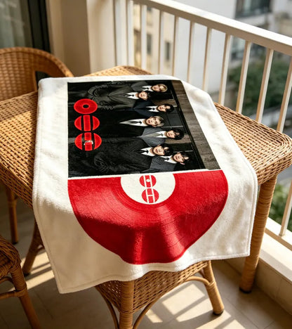 BTS Fan Fleece Blanket with Group Photo Design, Soft K-Pop Home Decor Gift