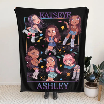Personalized KATSEYE Blanket, Custom Name Kpop Girl Group Throw, Y2K Fan Merch, Soft Fleece Room Decor, Gift for EYEKONS