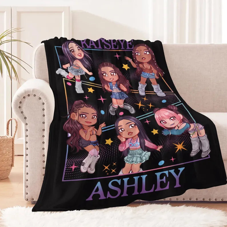 Personalized KATSEYE Blanket, Custom Name Kpop Girl Group Throw, Y2K Fan Merch, Soft Fleece Room Decor, Gift for EYEKONS