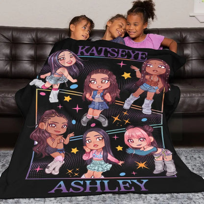 Personalized KATSEYE Blanket, Custom Name Kpop Girl Group Throw, Y2K Fan Merch, Soft Fleece Room Decor, Gift for EYEKONS