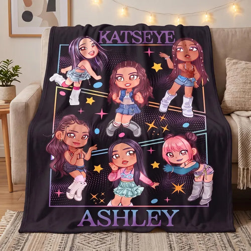 Personalized KATSEYE Blanket, Custom Name Kpop Girl Group Throw, Y2K Fan Merch, Soft Fleece Room Decor, Gift for EYEKONS