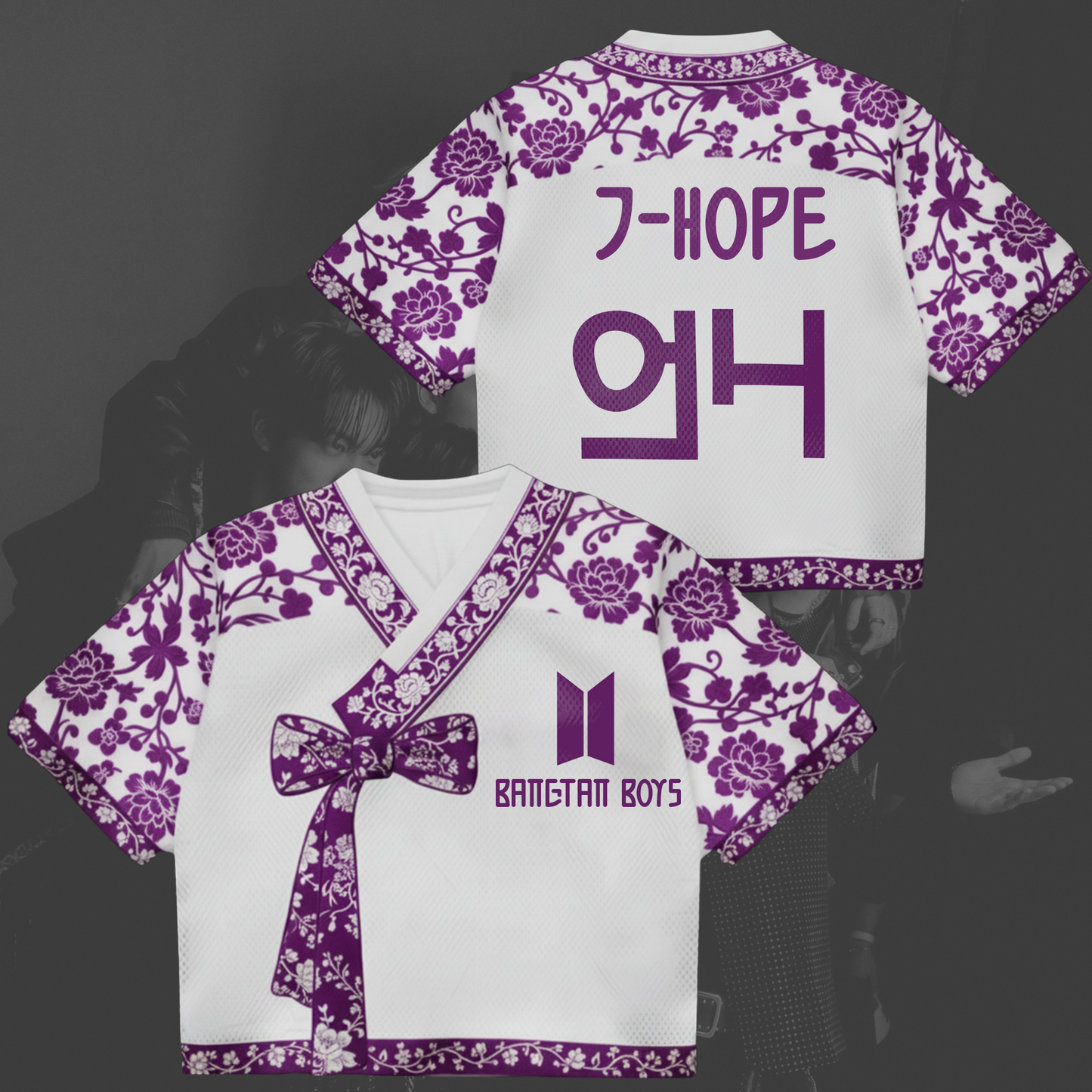Flowery Purple Soul Arirang World Tour Hanbok Style Mixed Mesh Jersey Gift For Army