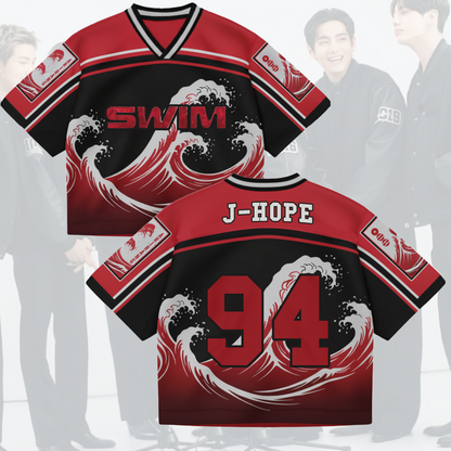 Dive into the ARIRANG Wave BTS Tour Swim Mixed Mesh Jersey
