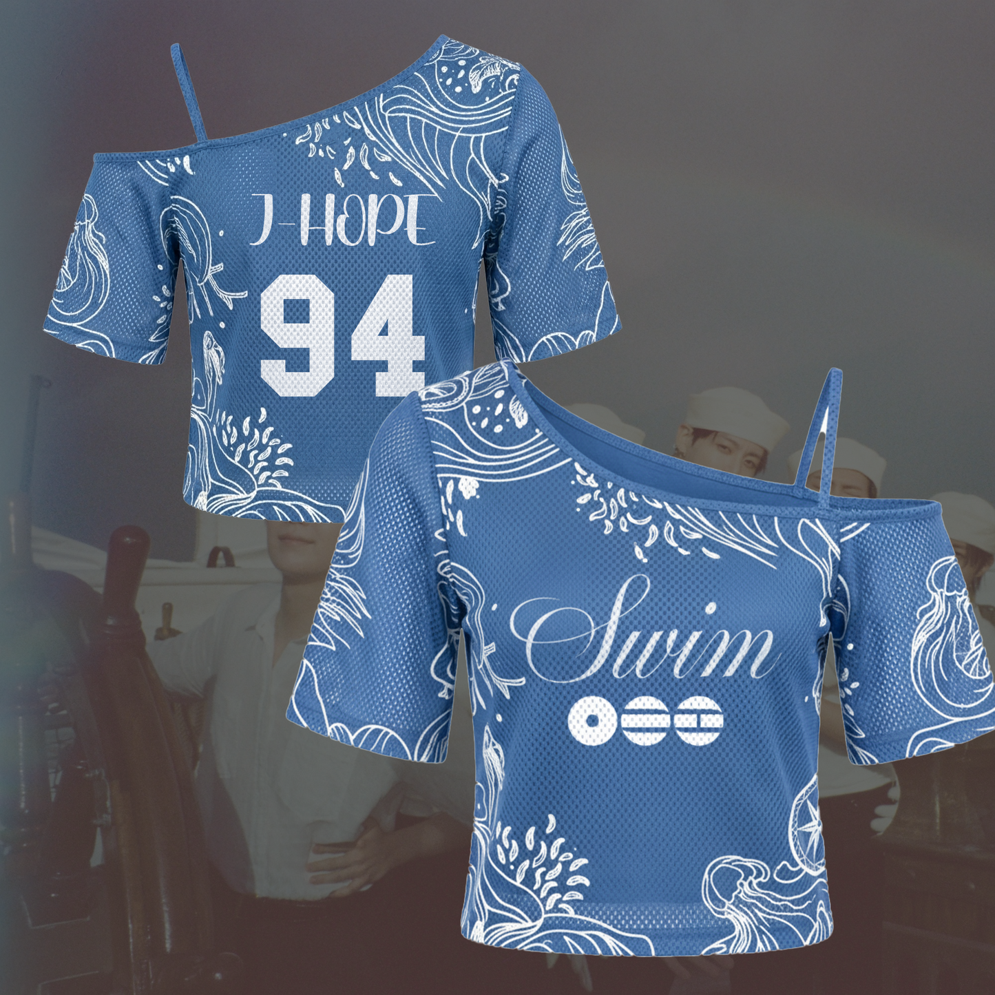 Oceanic Whispers Swim BTS Album Off Shoulder Mesh Gift For Army