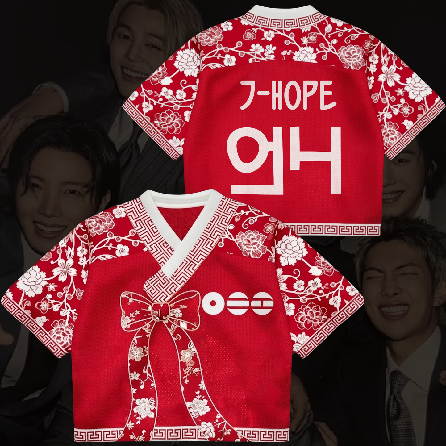 Scarlet Bangtan Floral BTS Tour Hanbok Style Mixed Mesh Jersey Gifts For Fans