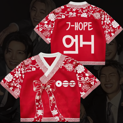 Scarlet Bangtan Floral BTS Tour Hanbok Style Mixed Mesh Jersey Gifts For Fans